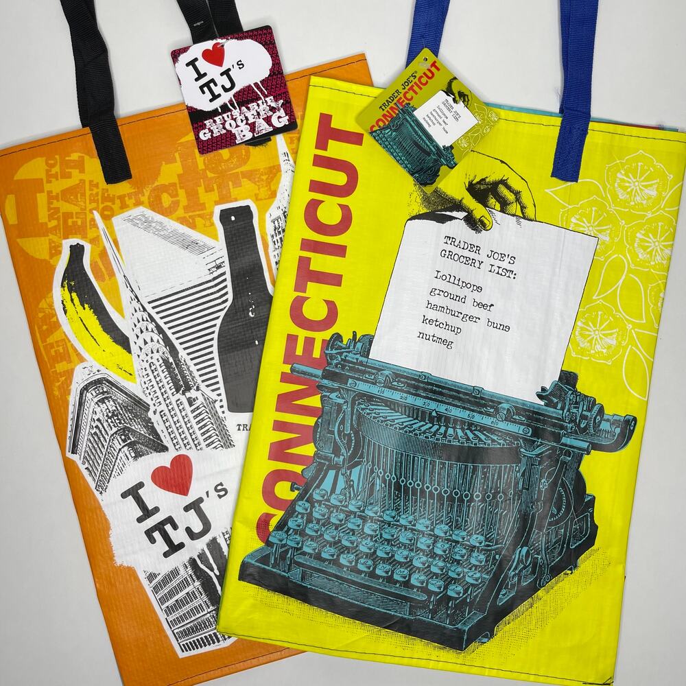 Set of 2 Trader Joe’s State Tote Bags NY NYC MANHATTAN BROOKLYN + CONNECTICUT CT